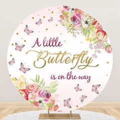 Aperturee - Little Butterfly Floral Round Baby Shower Backdrop