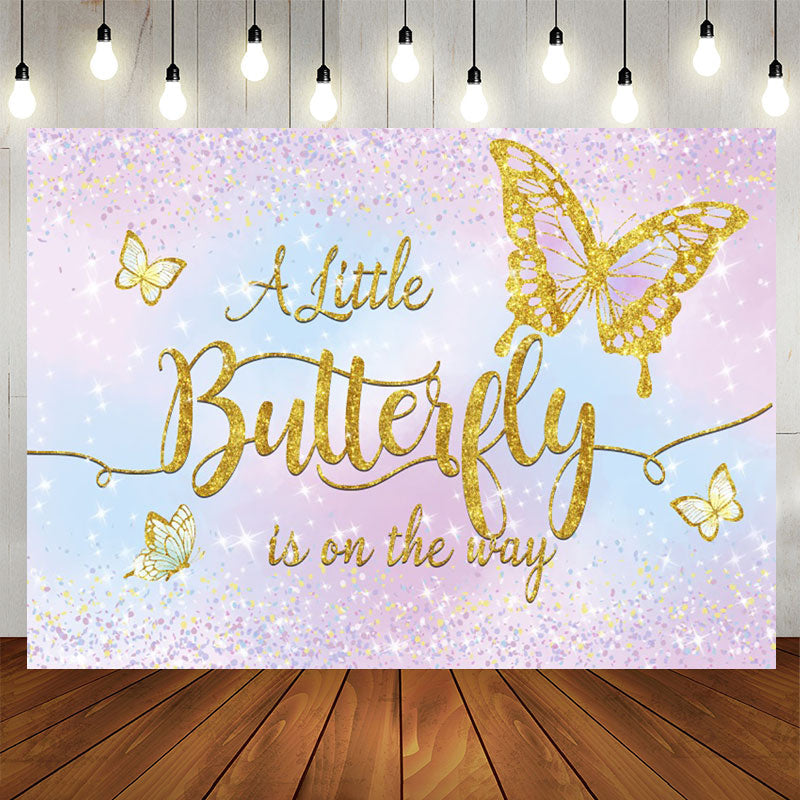 Aperturee - Little Butterfly Glitter Purple Baby Shower Backdrop