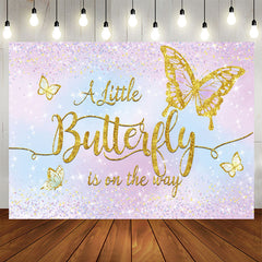 Aperturee - Little Butterfly Glitter Purple Baby Shower Backdrop