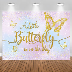 Aperturee - Little Butterfly Glitter Purple Baby Shower Backdrop