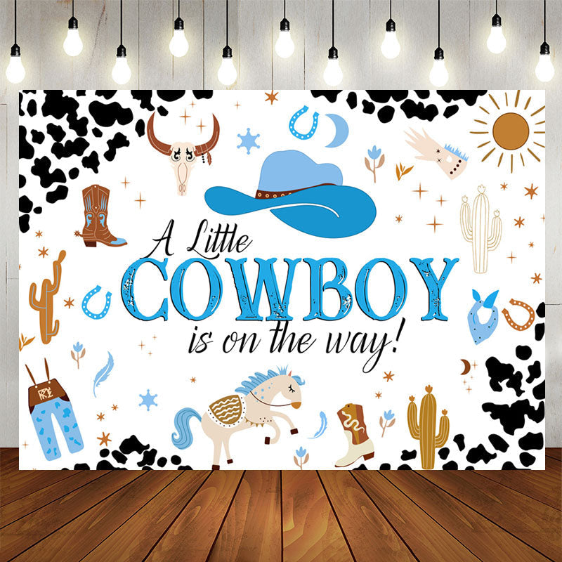 Aperturee - Little Cowboy Is On The Way Baby Shower Backdrop