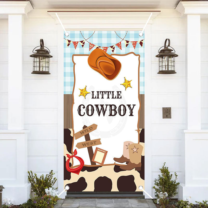 Aperturee - Little Cowboy Wild West Brown Baby Shower Door Cover