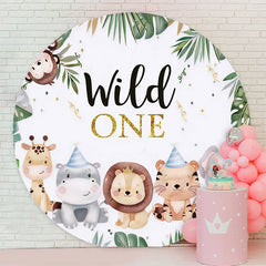 Aperturee - Little Cute Animals Wild One Round Birthday Backdrop