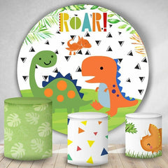 Aperturee Little Cute Dinosaur Round Happy Birthday Backdrop Kit