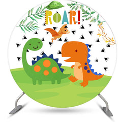 Aperturee - Little Cute Dinosaur Round Happy Birthday Backdrop Kit