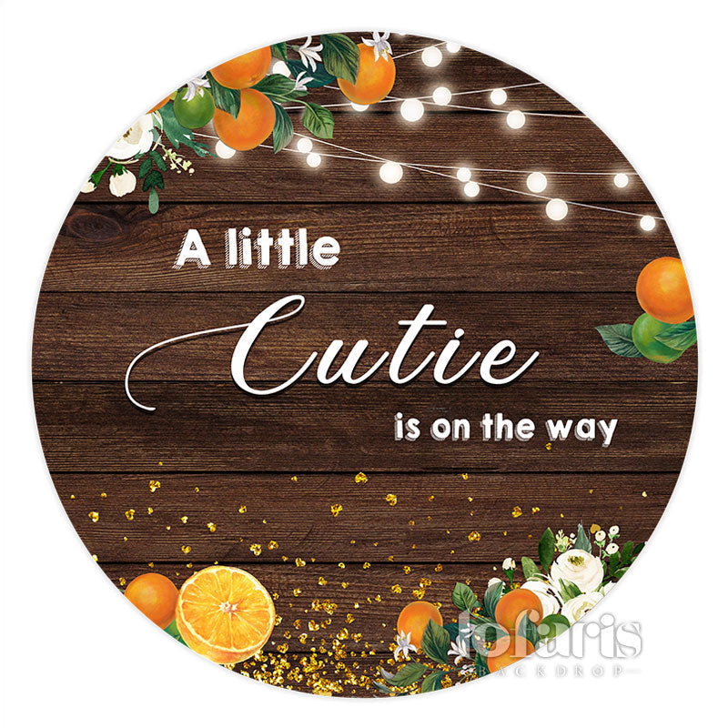 Aperturee Little Cutie Is On The Way Orange Round Baby Shower Backdrop