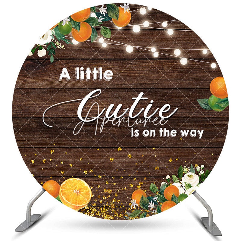 Aperturee Little Cutie Is On The Way Orange Round Baby Shower Backdrop