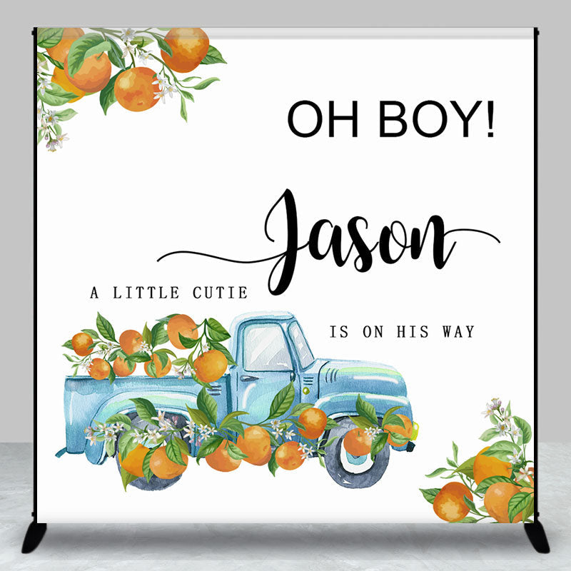 Aperturee - Little Cutie Orange Custom Name Baby Shower Backdrop