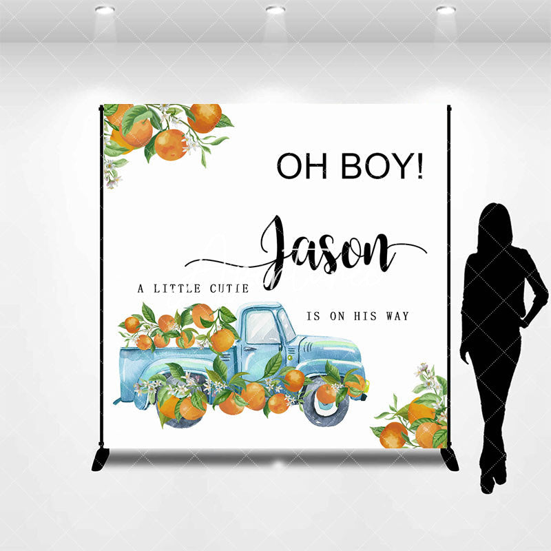 Aperturee - Little Cutie Orange Custom Name Baby Shower Backdrop