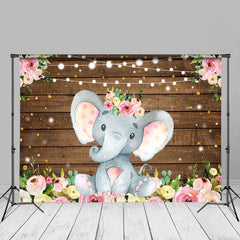 Aperturee - Little Elephant Floral Wooden Photo Booth Backdrop