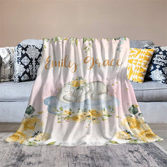 Lofaris Little Elephant Gold Floral Custom Blanket With Name