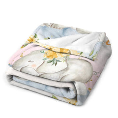 Lofaris Little Elephant Gold Floral Custom Blanket With Name