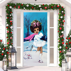 Aperturee - Little Girl Skating Snowfield Christmas Door Cover