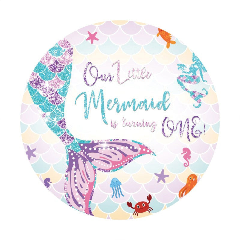 Aperturee - Little Glitter Mermaid Round 1st Birthday Backdrop