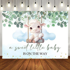 Aperturee - Little Lamb Greenery Blue White Baby Shower Backdrop