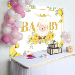 Aperturee - Little Lamb Yellow Floral Leaf Baby Shower Backdrop