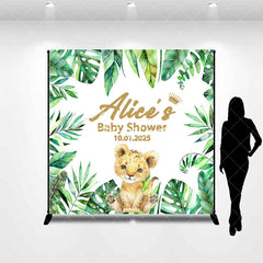 Aperturee - Little Lion Green Leaves Custom Baby Shower Backdrop