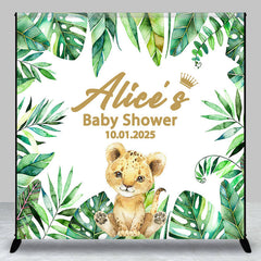 Aperturee - Little Lion Green Leaves Custom Baby Shower Backdrop