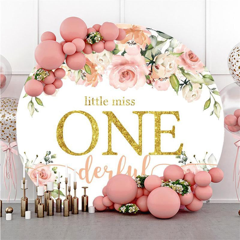 Aperturee Little Miss One Derful Round Floral Birthday Backdrop