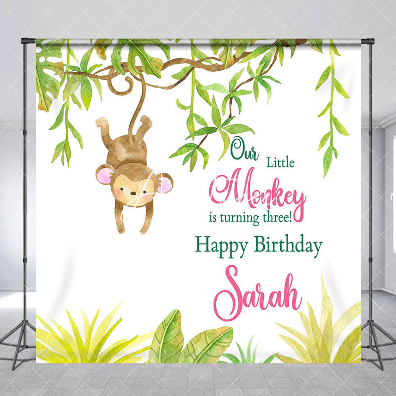 Aperturee - Little Monkey Turing Three Custom Birthday Backdrop