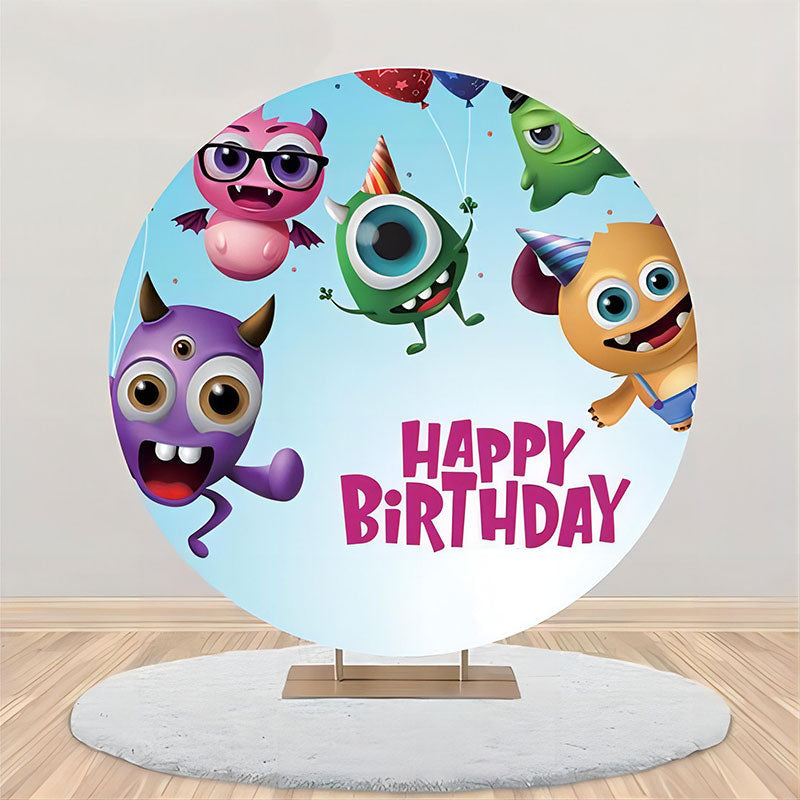 Aperturee - Little Monster Cute Sky Round Birthday Backdrop