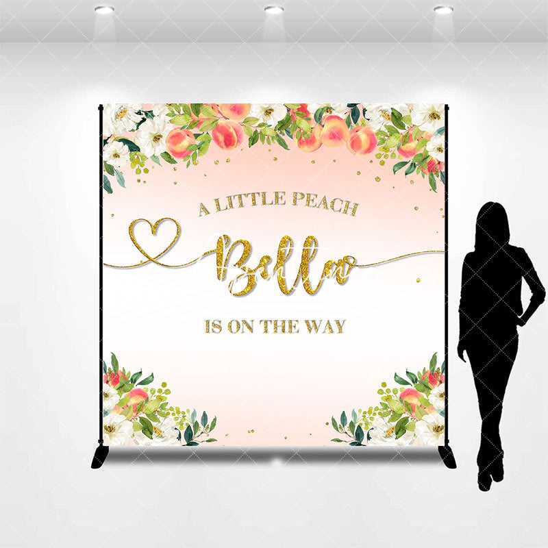 Aperturee - Little Peach Floral Custom Name Baby Shower Backdrop