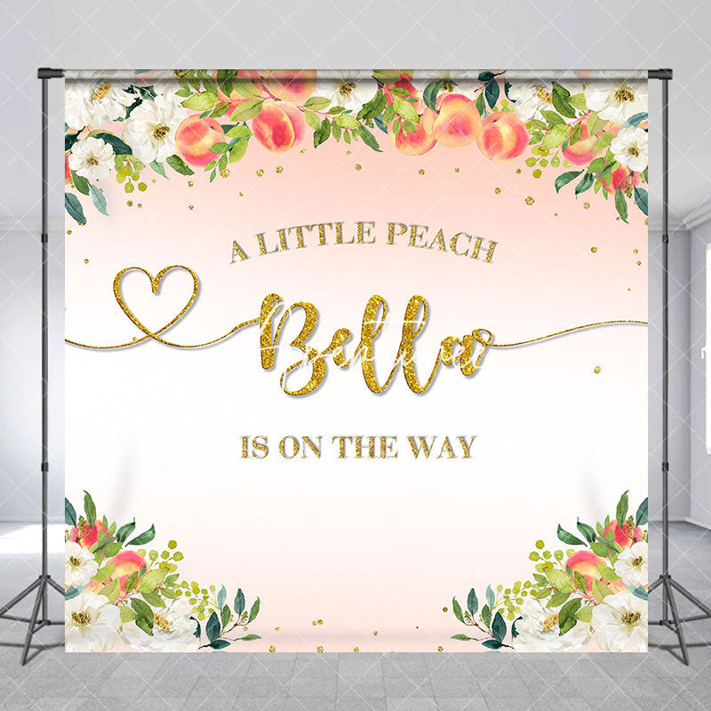 Aperturee - Little Peach Floral Custom Name Baby Shower Backdrop