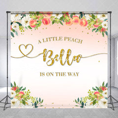 Aperturee - Little Peach Floral Custom Name Baby Shower Backdrop