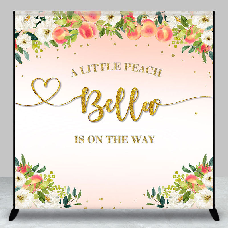 Aperturee - Little Peach Floral Custom Name Baby Shower Backdrop