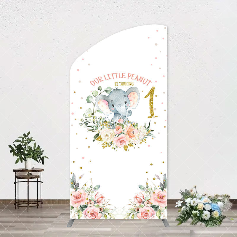 Aperturee - Little Peanut Elephant Floral Arch Birthday Backdrop