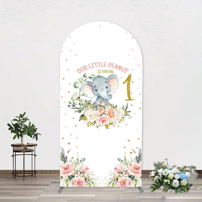 Aperturee - Little Peanut Elephant Floral Arch Birthday Backdrop