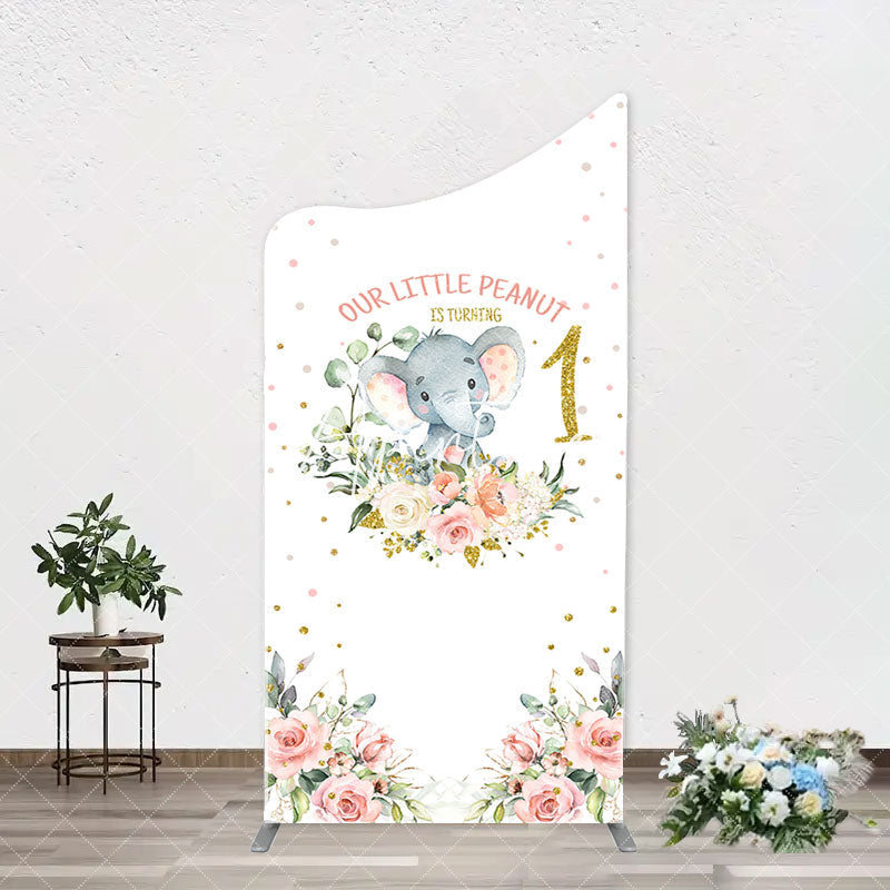 Aperturee - Little Peanut Elephant Floral Arch Birthday Backdrop