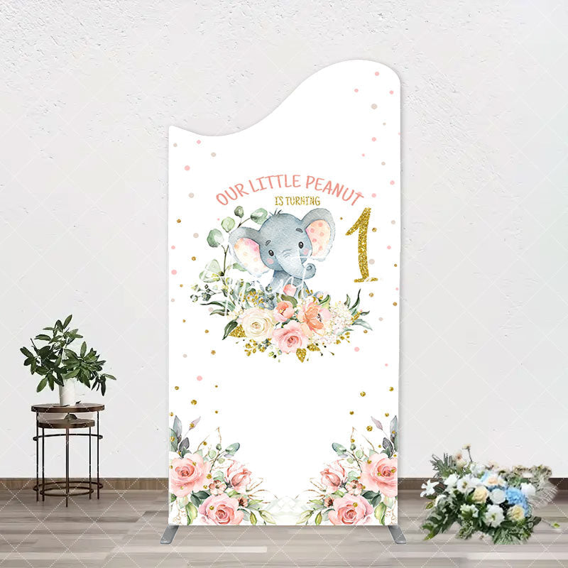 Aperturee - Little Peanut Elephant Floral Arch Birthday Backdrop