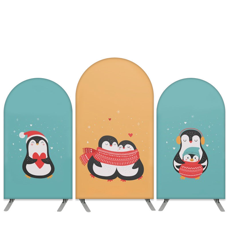 Aperturee Little Penguin Theme Cyan Orange Valentines Arch Backdrop Kit