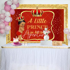 Aperturee - Little Prince Red Gold Royal Baby Shower Backdrop