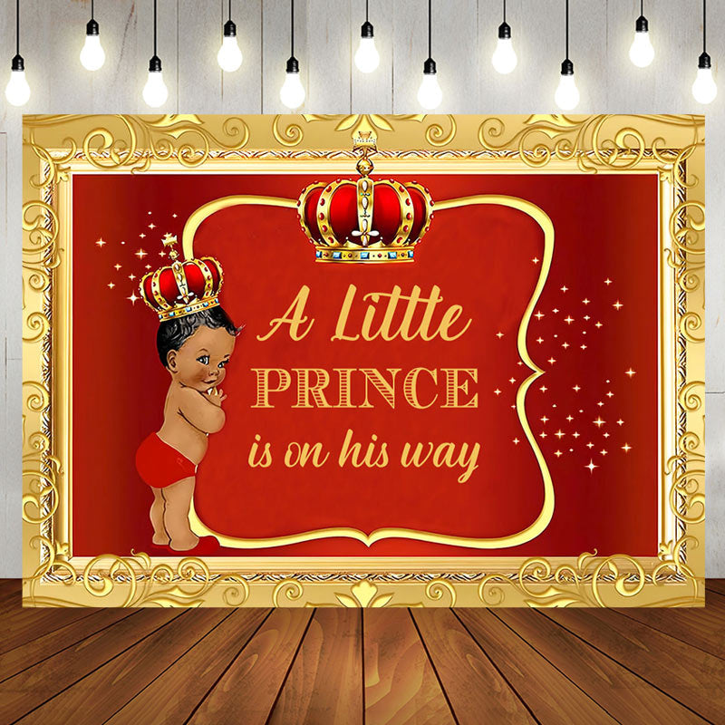 Aperturee - Little Prince Red Gold Royal Baby Shower Backdrop