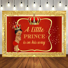 Aperturee - Little Prince Red Gold Royal Baby Shower Backdrop