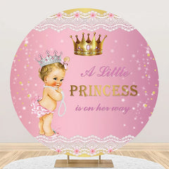 Aperturee - Little Princess Pink Lace Round Baby Shower Backdrop