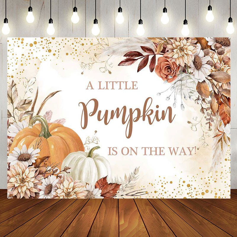 Aperturee - Little Pumpkin Floral Autumn Baby Shower Backdrop