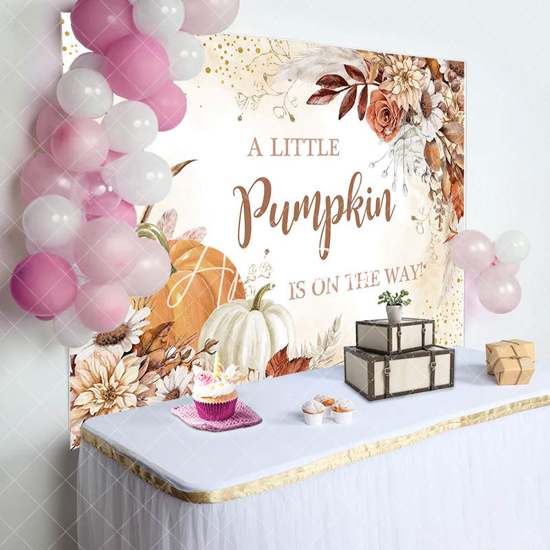 Aperturee - Little Pumpkin Floral Autumn Baby Shower Backdrop