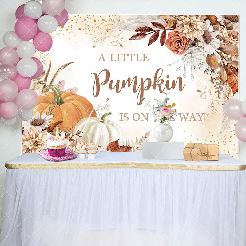 Aperturee - Little Pumpkin Floral Autumn Baby Shower Backdrop