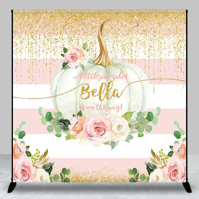 Aperturee - Little Pumpkin Floral Custom Baby Shower Backdrop