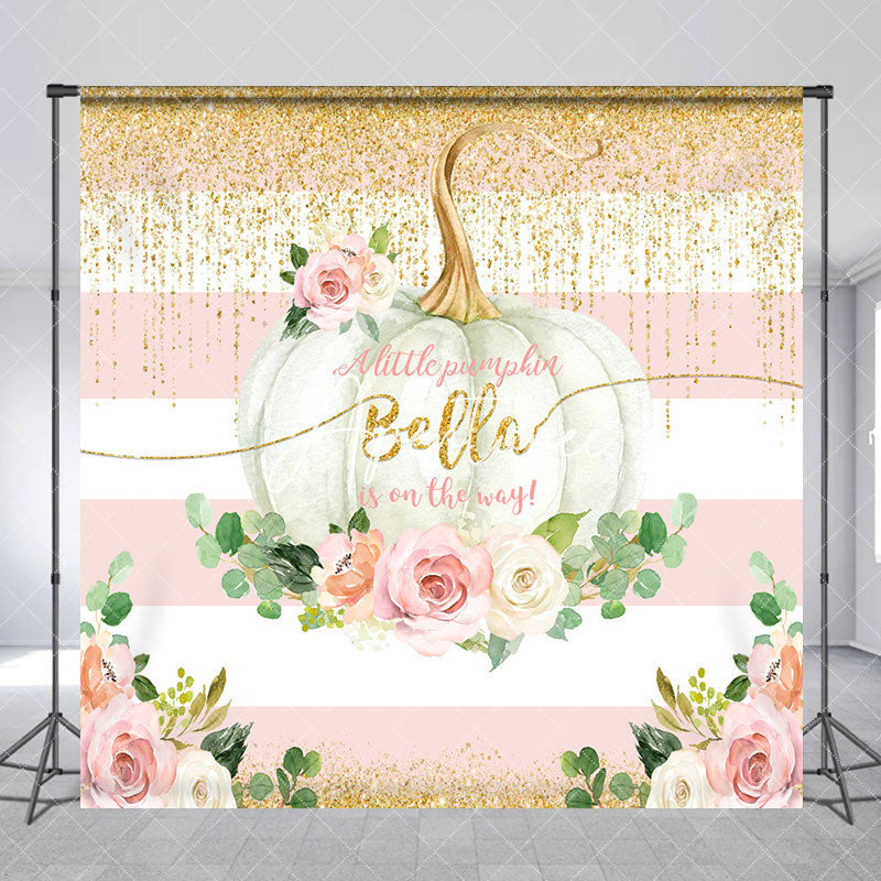 Aperturee - Little Pumpkin Floral Custom Baby Shower Backdrop