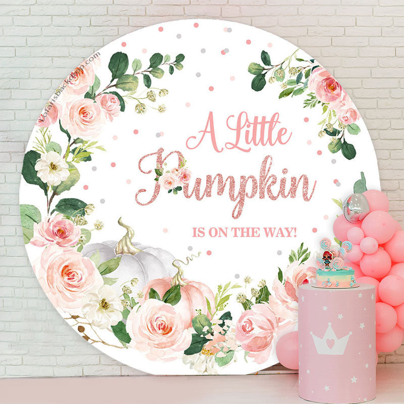 Aperturee - Little Pumpkin Floral Round Girl Baby Shower Backdrop