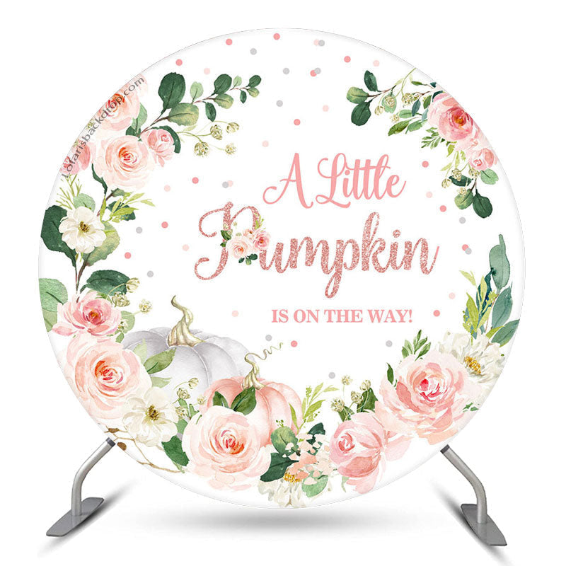 Aperturee Little Pumpkin Floral Round Girl Baby Shower Backdrop