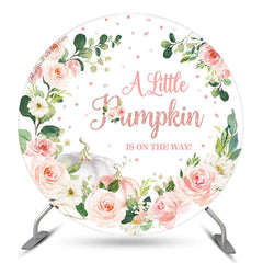 Aperturee Little Pumpkin Floral Round Girl Baby Shower Backdrop