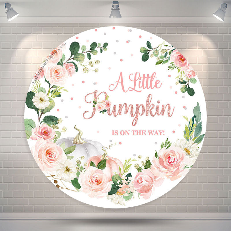 Aperturee Little Pumpkin Floral Round Girl Baby Shower Backdrop