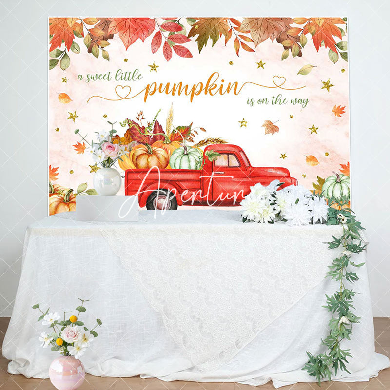 Aperturee - Little Pumpkin Red Car Autumn Baby Shower Backdrop