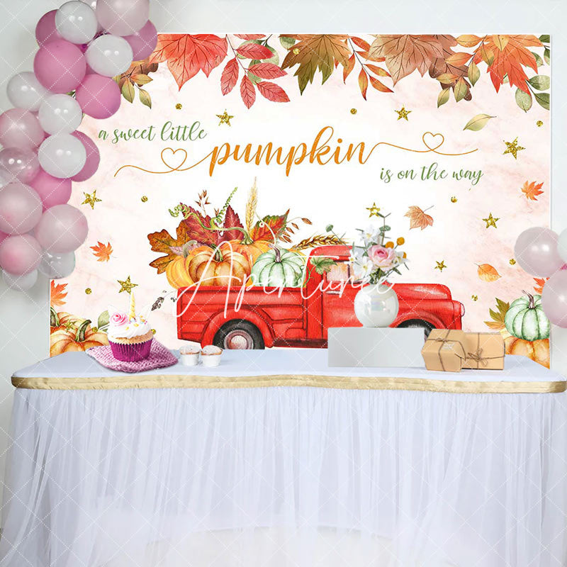 Aperturee - Little Pumpkin Red Car Autumn Baby Shower Backdrop