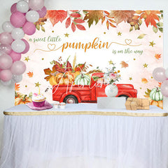 Aperturee - Little Pumpkin Red Car Autumn Baby Shower Backdrop